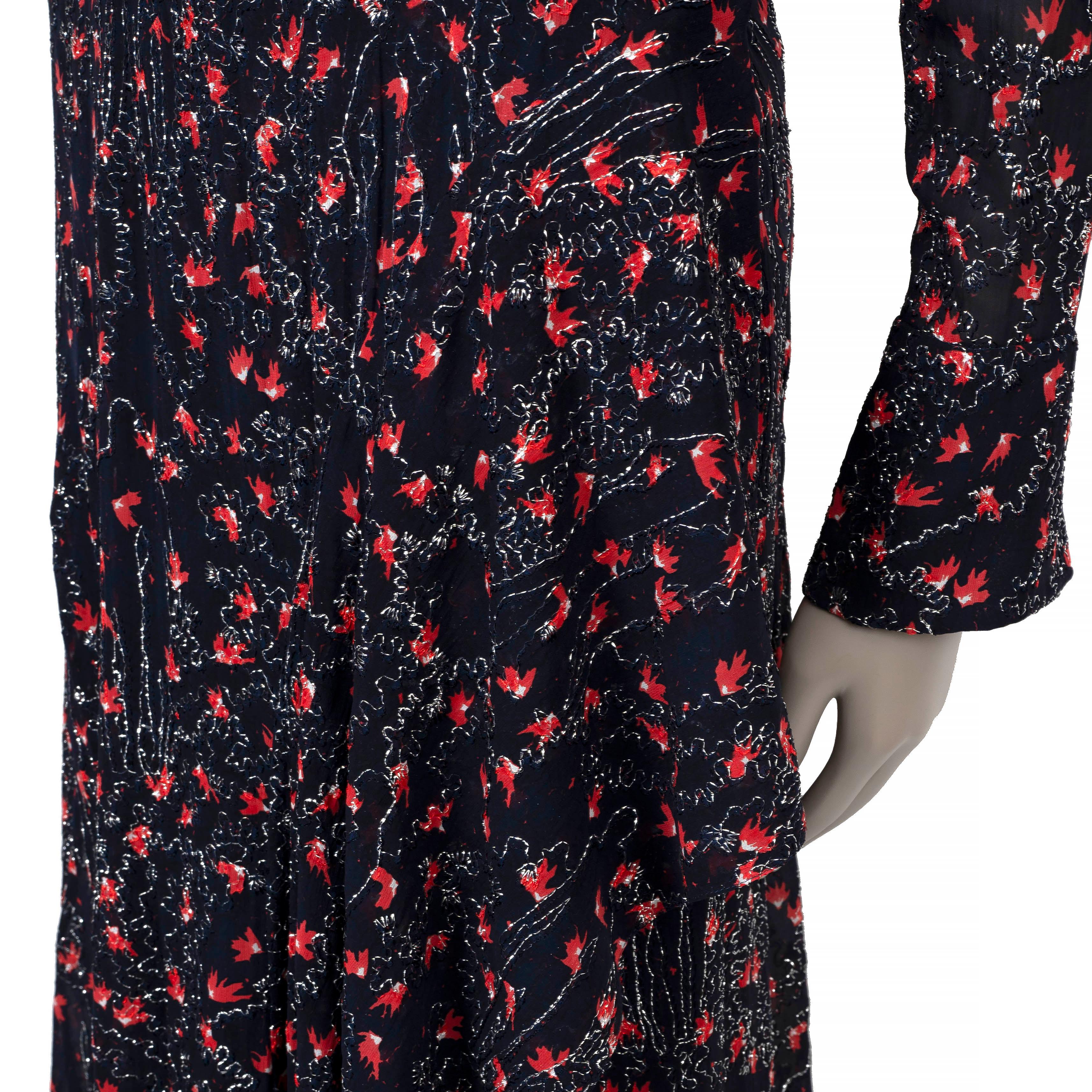 CHLOE navy & red silk 2021 AQUATIC FLORAL MAXI Dress 38 S For Sale 1