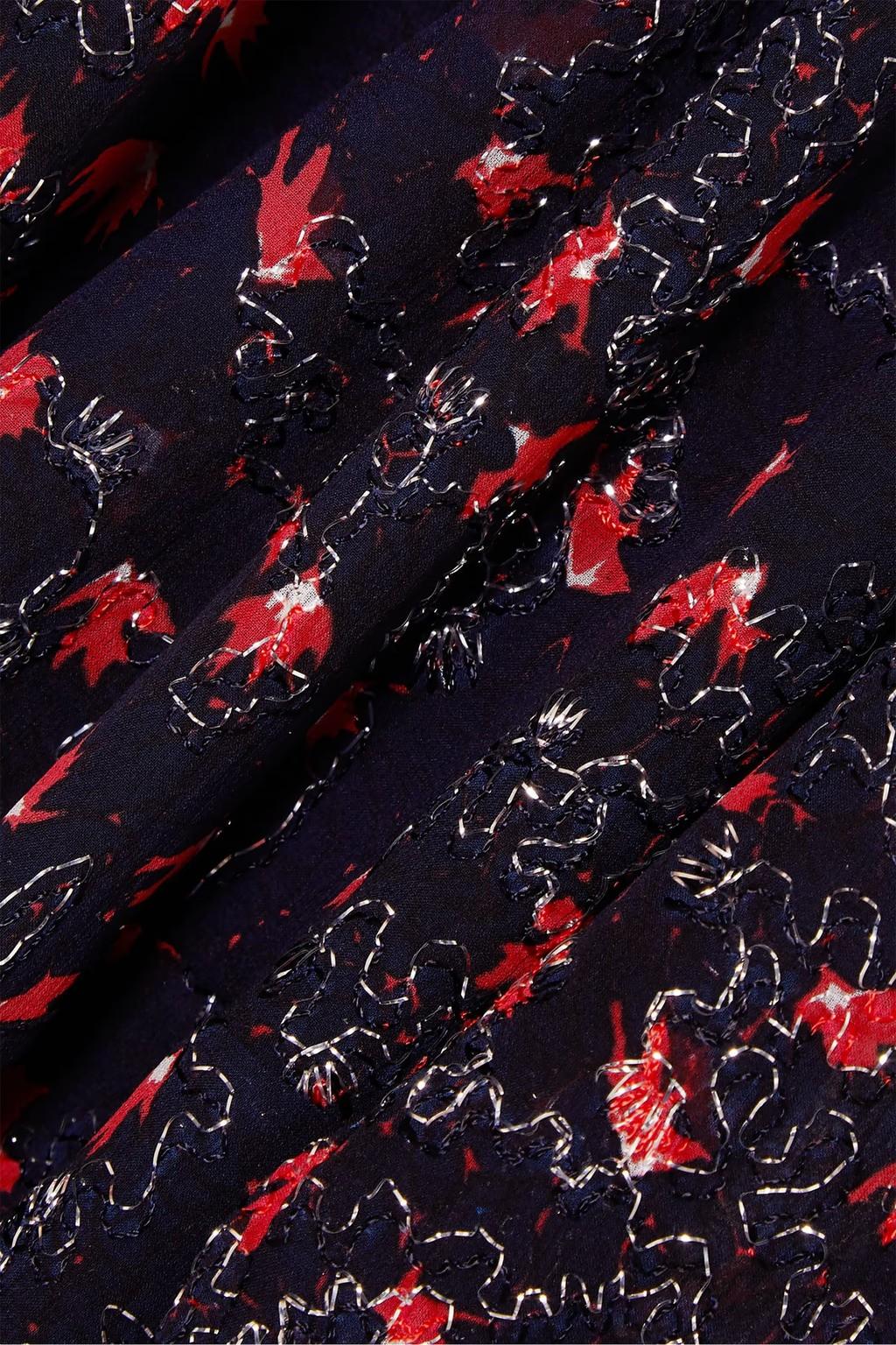 CHLOE navy & red silk 2021 AQUATIC FLORAL MAXI Dress 38 S For Sale 2