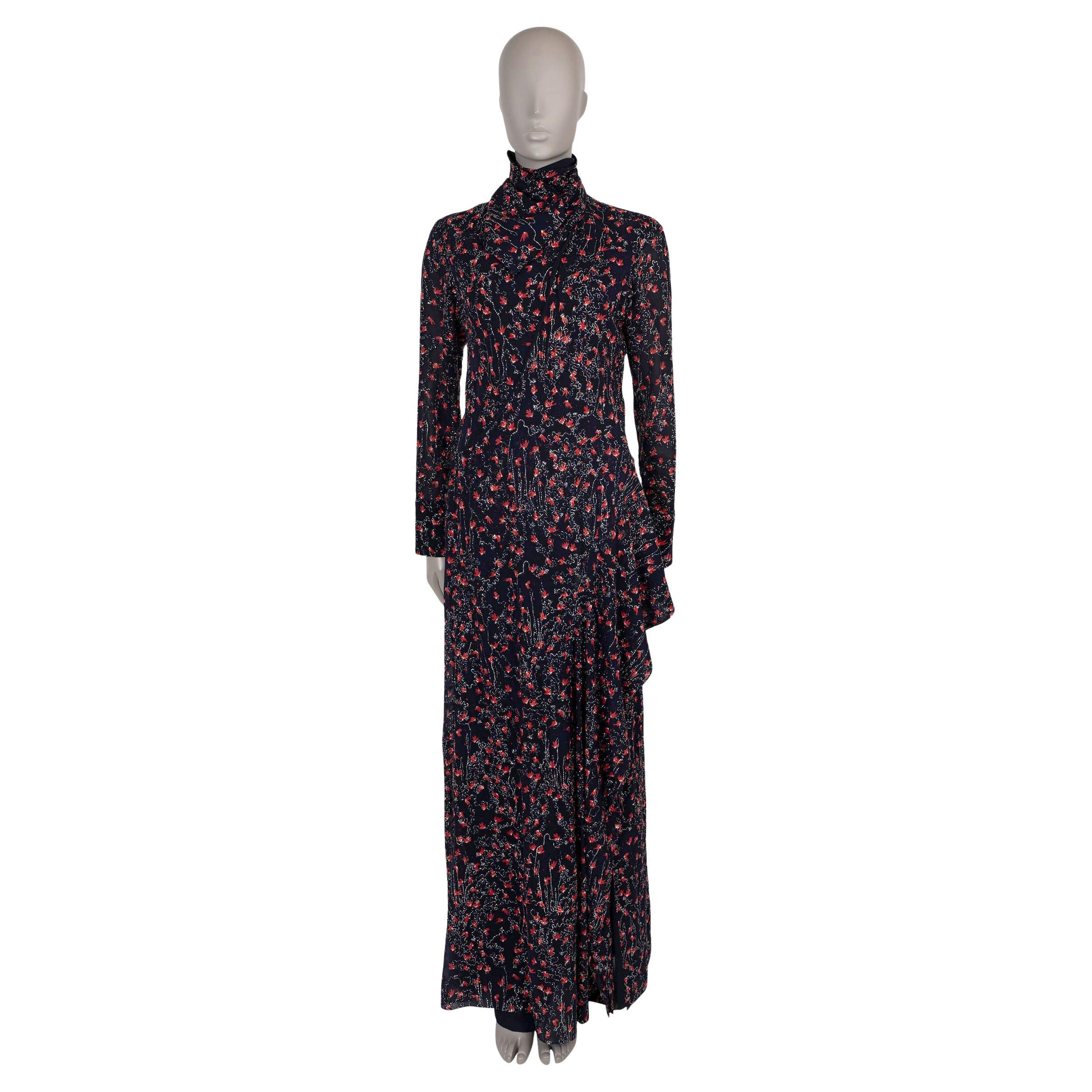 CHLOE navy & red silk 2021 AQUATIC FLORAL MAXI Dress 38 S For Sale