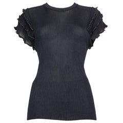 Chloé Navy Ruffle Trimmed Knit Top Size XL