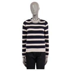 CHLOE navy & taupe wool STRIPED BUTTONED NECK Sweater L