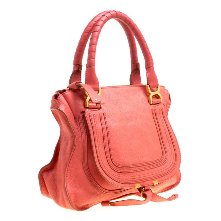 Chloe Neon Orange Leather Medium Marcie Satchel For Sale at 1stDibs