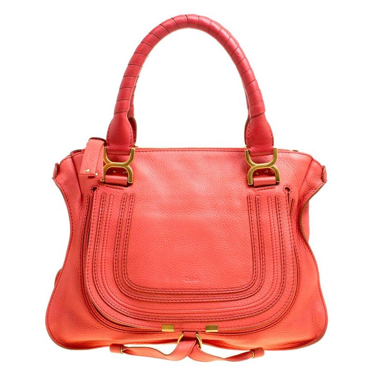 Chloe Neon Orange Leather Medium Marcie Satchel For Sale at 1stdibs