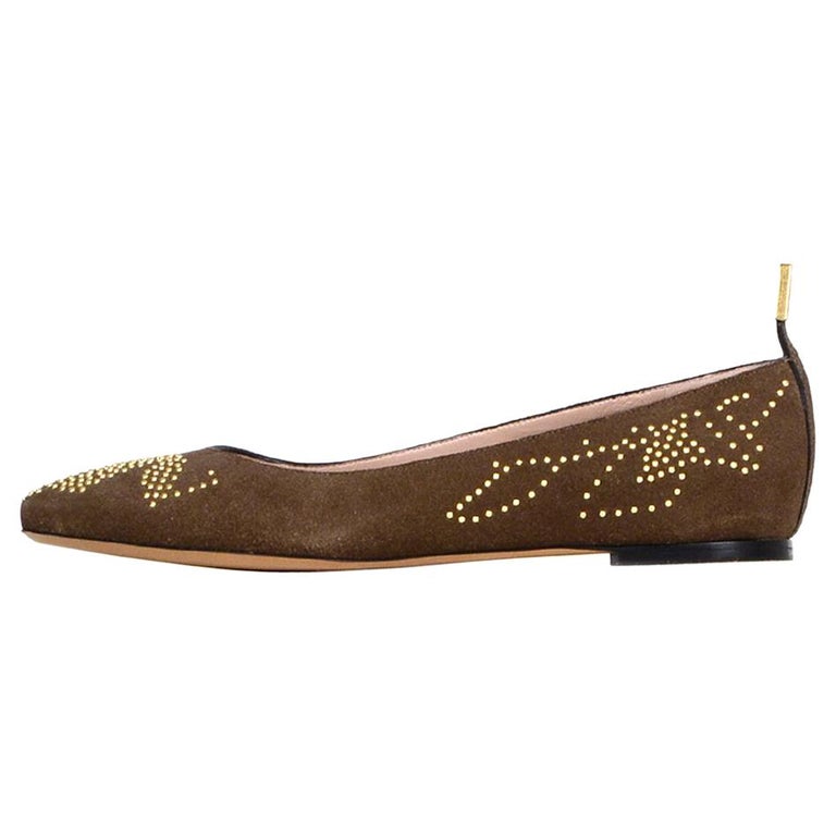 Chloe New Taupe Suede Studded Ballet Flats sz 38 For Sale at 1stDibs