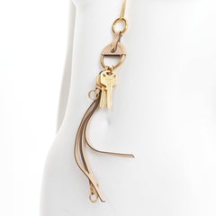 CHLOE Nicole brown leather gold Happy key chain bag charm long necklace