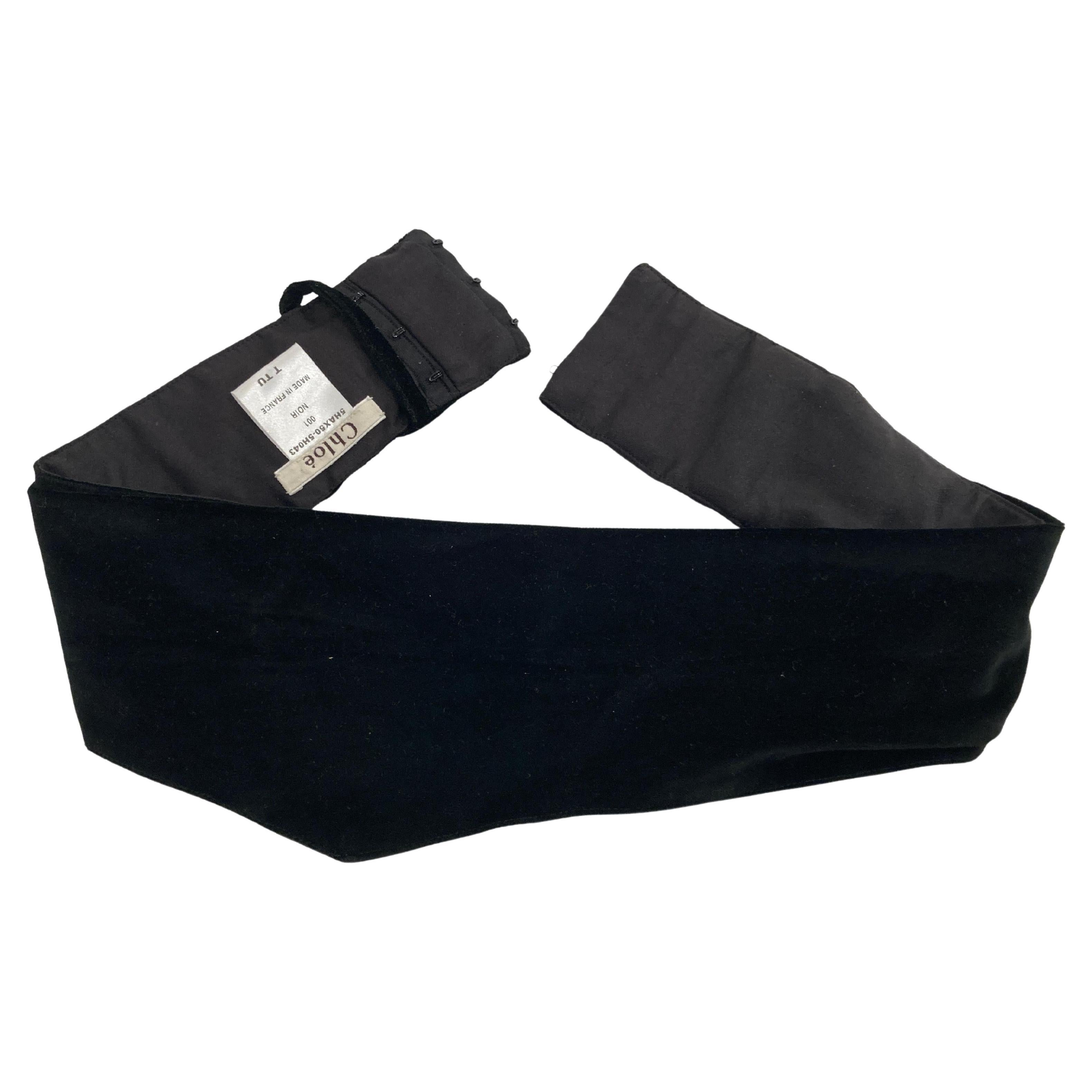 Chloé Noir, Black Cotton Silk Velvet Large Women Belt