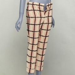 CHLOE Noir Rose black nude wool mohair plaid checked pants FR34 XS