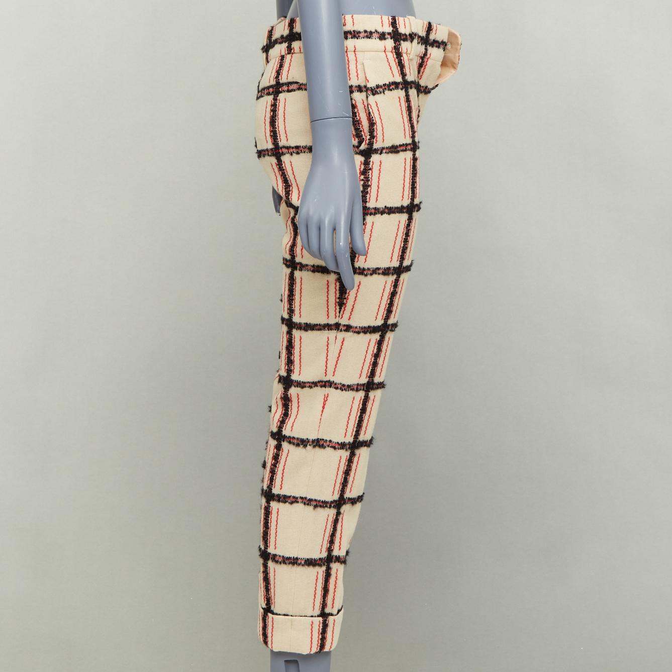 Beige CHLOE Noir Rose pantalon à carreaux en laine mohair noir nude FR34 XS en vente