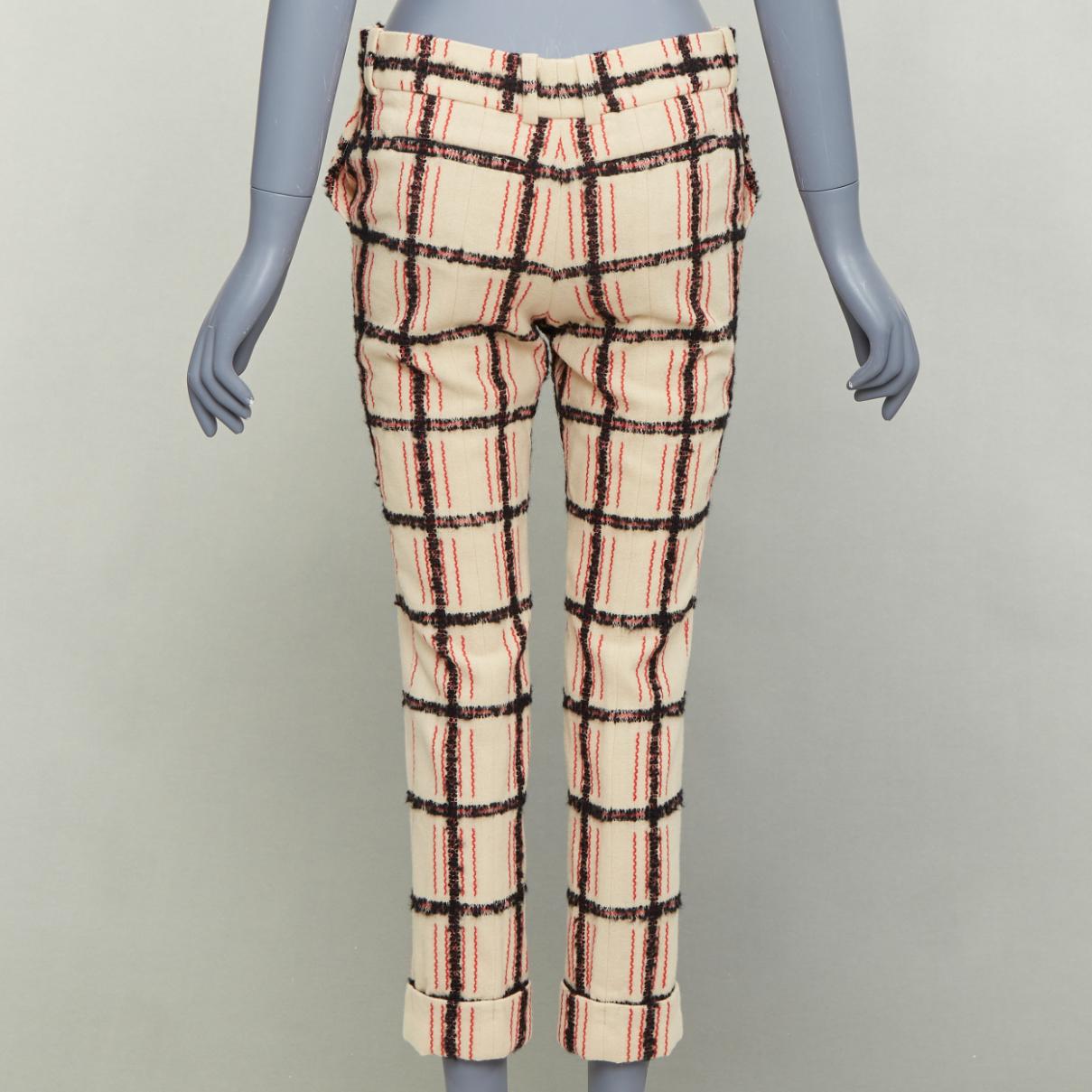 CHLOE Noir Rose pantalon à carreaux en laine mohair noir nude FR34 XS Bon état - En vente à Hong Kong, NT