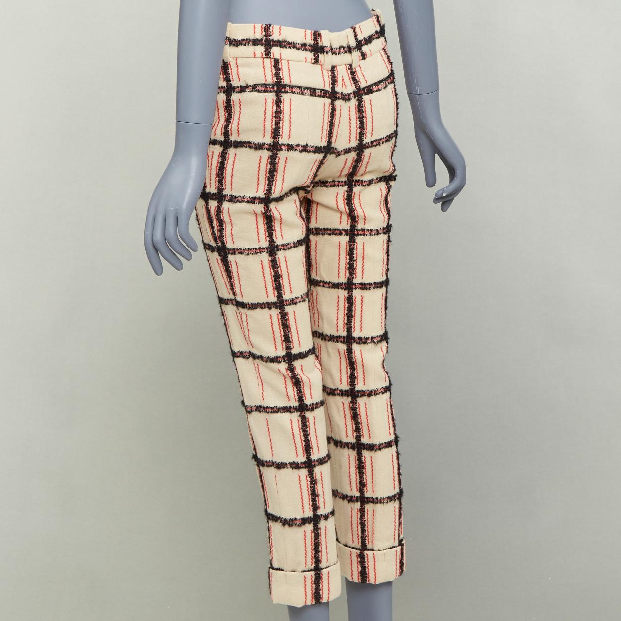 CHLOE Noir Rose pantalon à carreaux en laine mohair noir nude FR34 XS en vente 1