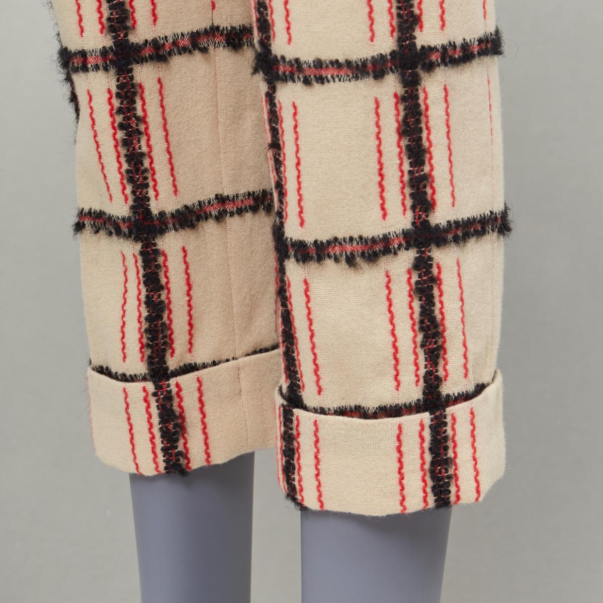 CHLOE Noir Rose pantalon à carreaux en laine mohair noir nude FR34 XS en vente 3