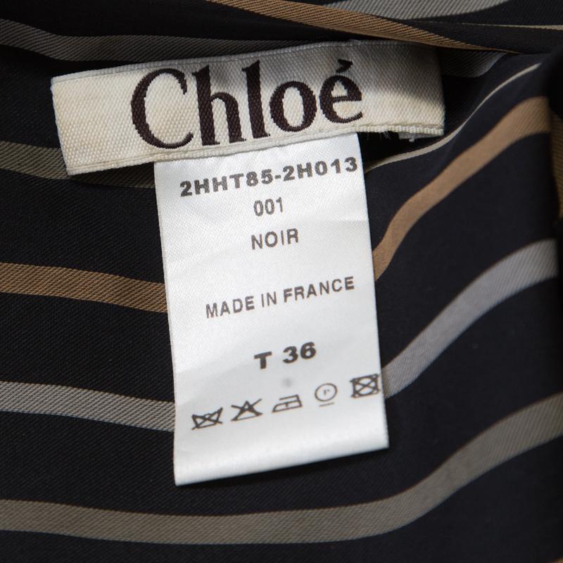 Chloe Noir Striped Silk Asymmetric Draped Detail Lurex Strap Top S In Good Condition In Dubai, Al Qouz 2