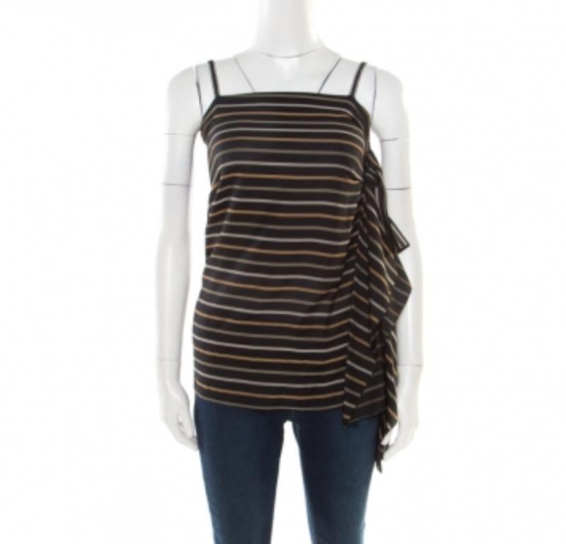 De las mujeres Chloe Noir Top asimétrico de seda a rayas con detalle drapeado y tirantes de lúrex S en venta
