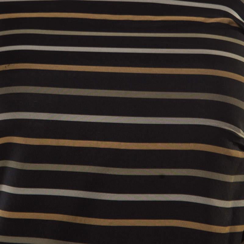 Chloe Noir Striped Silk Asymmetric Draped Detail Lurex Strap Top S For Sale 1