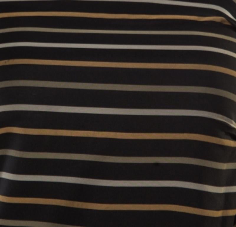 Chloe Noir Top asimétrico de seda a rayas con detalle drapeado y tirantes de lúrex S en venta 1