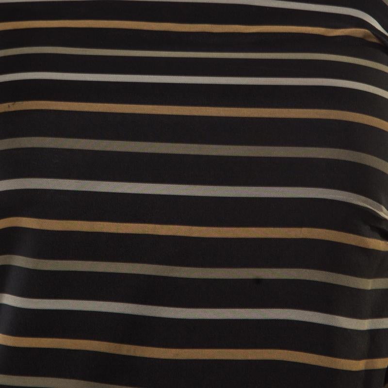 Chloe Noir Striped Silk Asymmetric Draped Detail Lurex Strap Top S 1