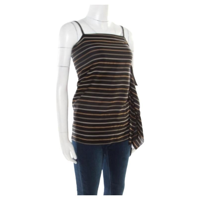 Chloe Noir Top asimétrico de seda a rayas con detalle drapeado y tirantes de lúrex S