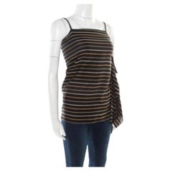 Chloe Noir Striped Silk Asymmetric Draped Detail Lurex Strap Top S