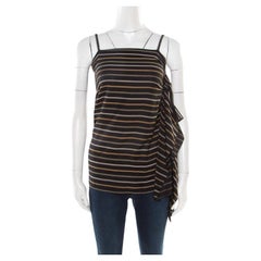 Chloe Noir Striped Silk Asymmetric Draped Detail Lurex Strap Top S