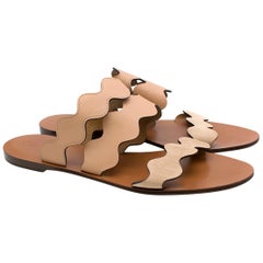 Chloe Nude & Tan Leather Lauren Flat Sandals 41