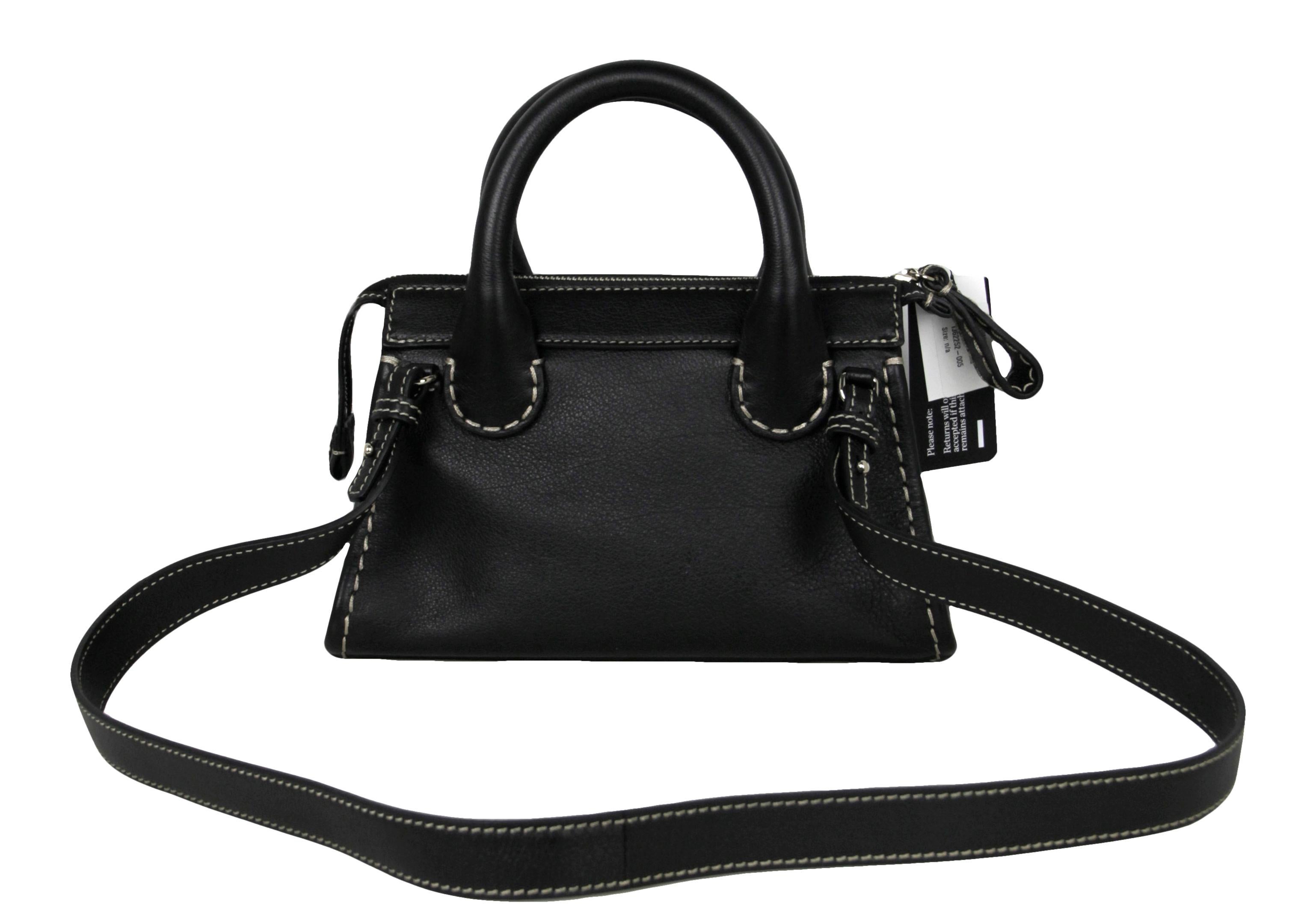 Nero Chloe NWT Mini Edith Crossbody Bag in pelle nera con Stitch by Stitch a contrasto