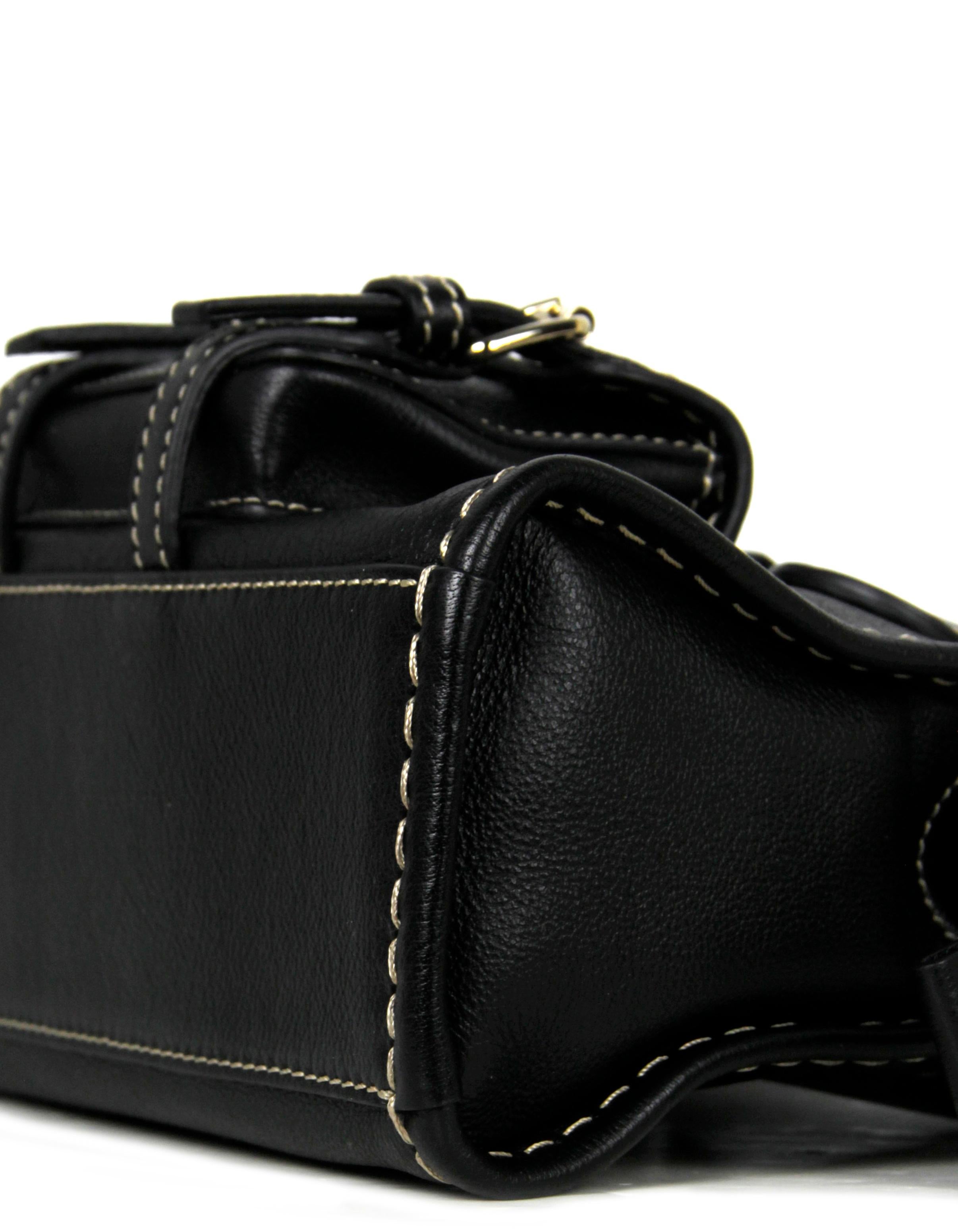 Donna Chloe NWT Mini Edith Crossbody Bag in pelle nera con Stitch by Stitch a contrasto