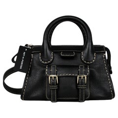 Chloe NWT Black Leather Mini Edith Crossbody Bag with Contrast Stitching