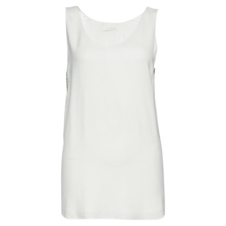 Chloe Off-White - Camicetta senza maniche in crêpe impreziosita M. in vendita