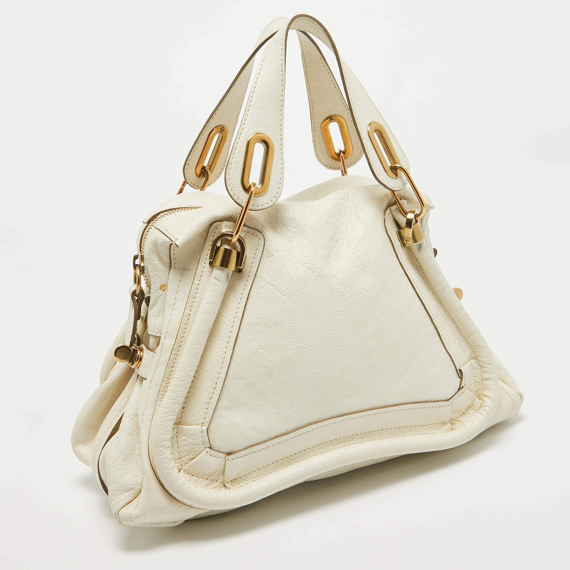 Chloe off White Leather Medium Paraty Shoulder Bag In Good Condition In Dubai, Al Qouz 2