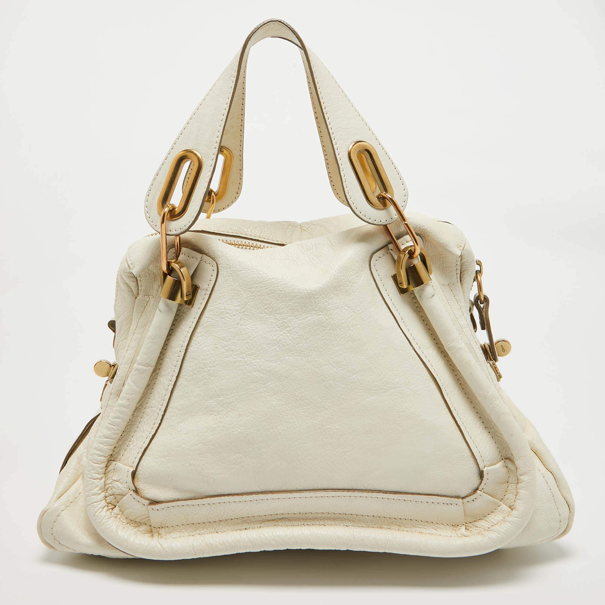 Women's Chloe off White Leather Medium Paraty Shoulder Bag