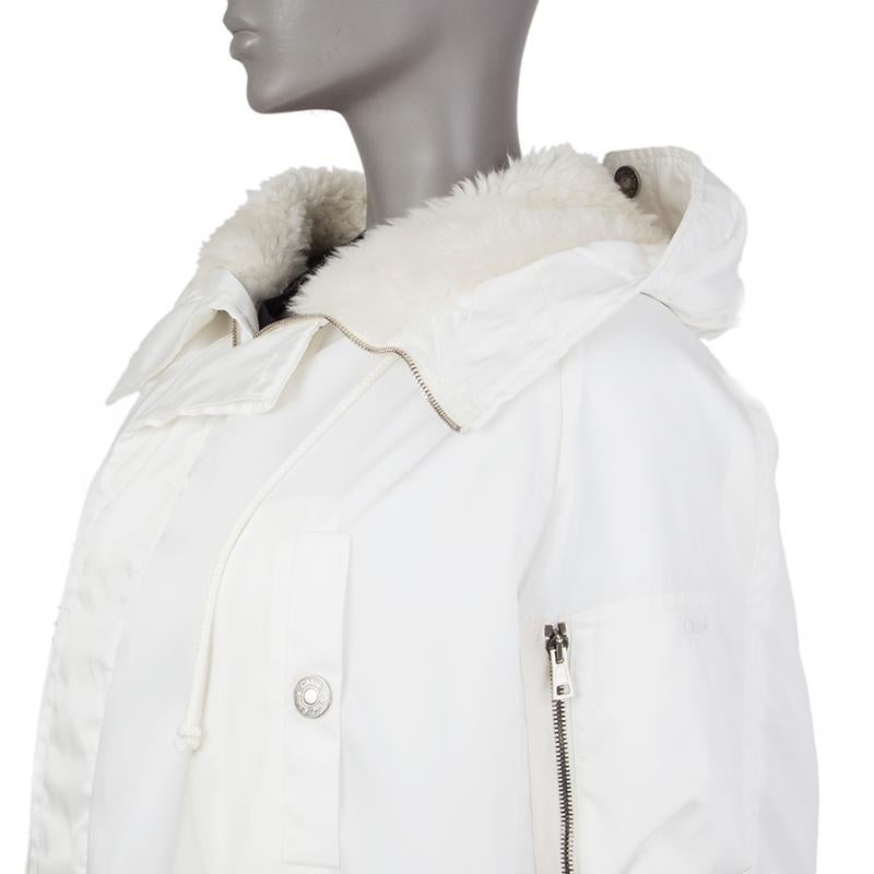 CHLOE off-white Nylon SHEARLING HOOD Parka Mantel Jacke 36 XS (Grau) im Angebot