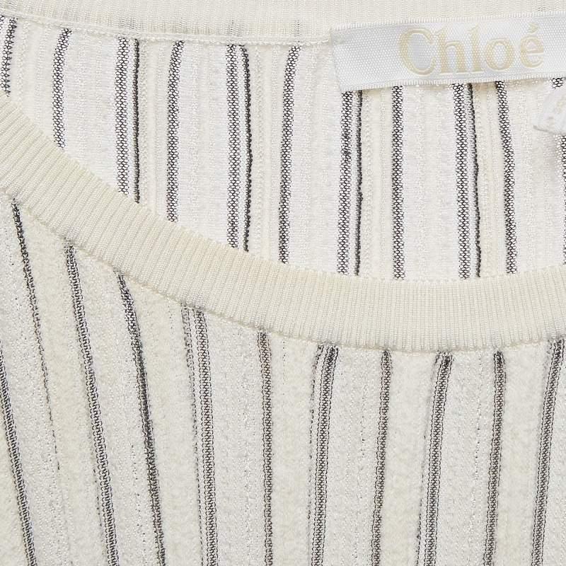 Chloe Off-White - Mini robe à manches évasées en tricot à motifs L Bon état - En vente à Dubai, Al Qouz 2