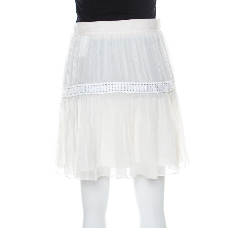 This mini skirt from Chloé is well-made and comfortable. It comes tailored from silk and detailed with lace panel. It is simple and lovely. You may wear it with an off-shoulder top and sneakers or flats.

Includes: The Luxury Closet Packaging

