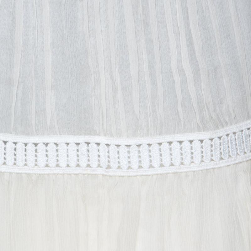 Chloé Off White Silk Crepon Lace Paneled Mini Skirt S 1