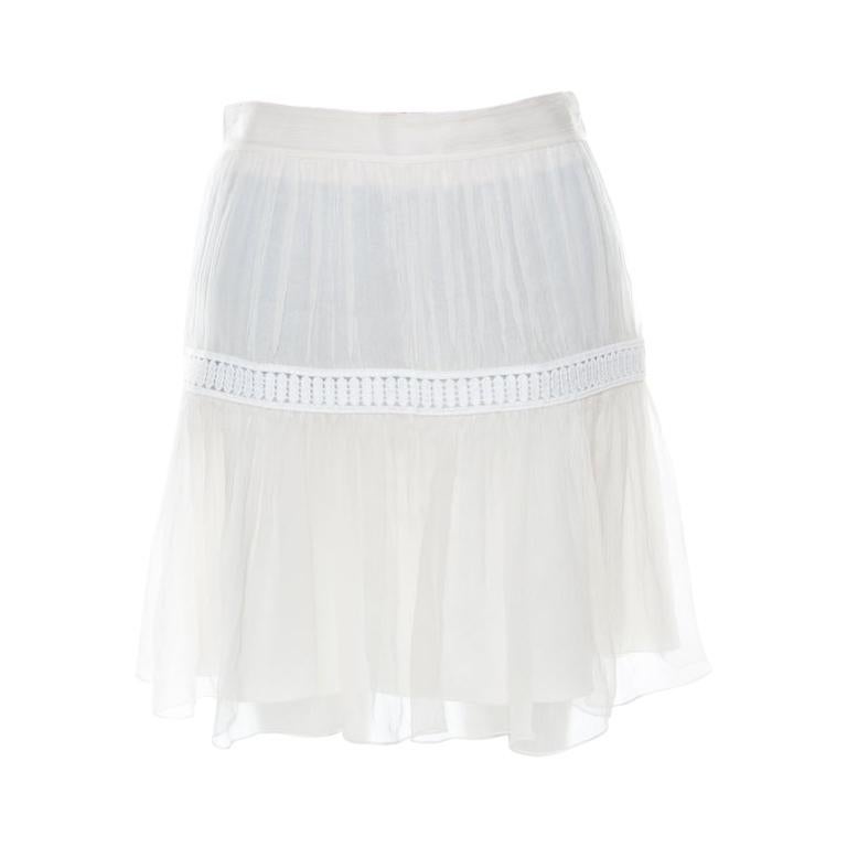 Chloé Off White Silk Crepon Lace Paneled Mini Skirt S