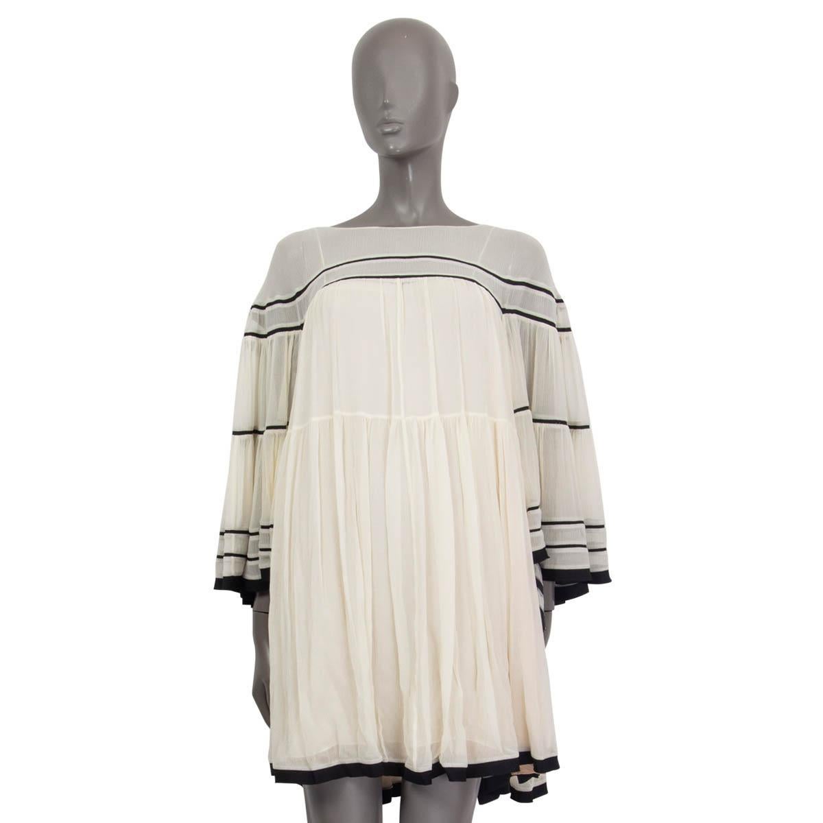 Beige CHLOE off-white silk PIPED BABYDOLL Dress 36 XS