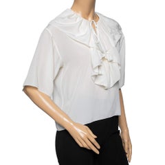 Chloe Off White Silk Ruffle Trimmed Neck Tie Detail Blouse S