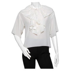 Chloe Off White Silk Ruffle Trimmed Neck Tie Detail Blouse S Chloe Off White Silk Ruffle Trimmed Neck Tie Detail Blouse S