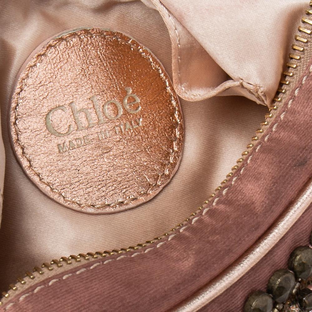 Chloe Old Rose Fabric Embellished Ring Hobo In Good Condition In Dubai, Al Qouz 2