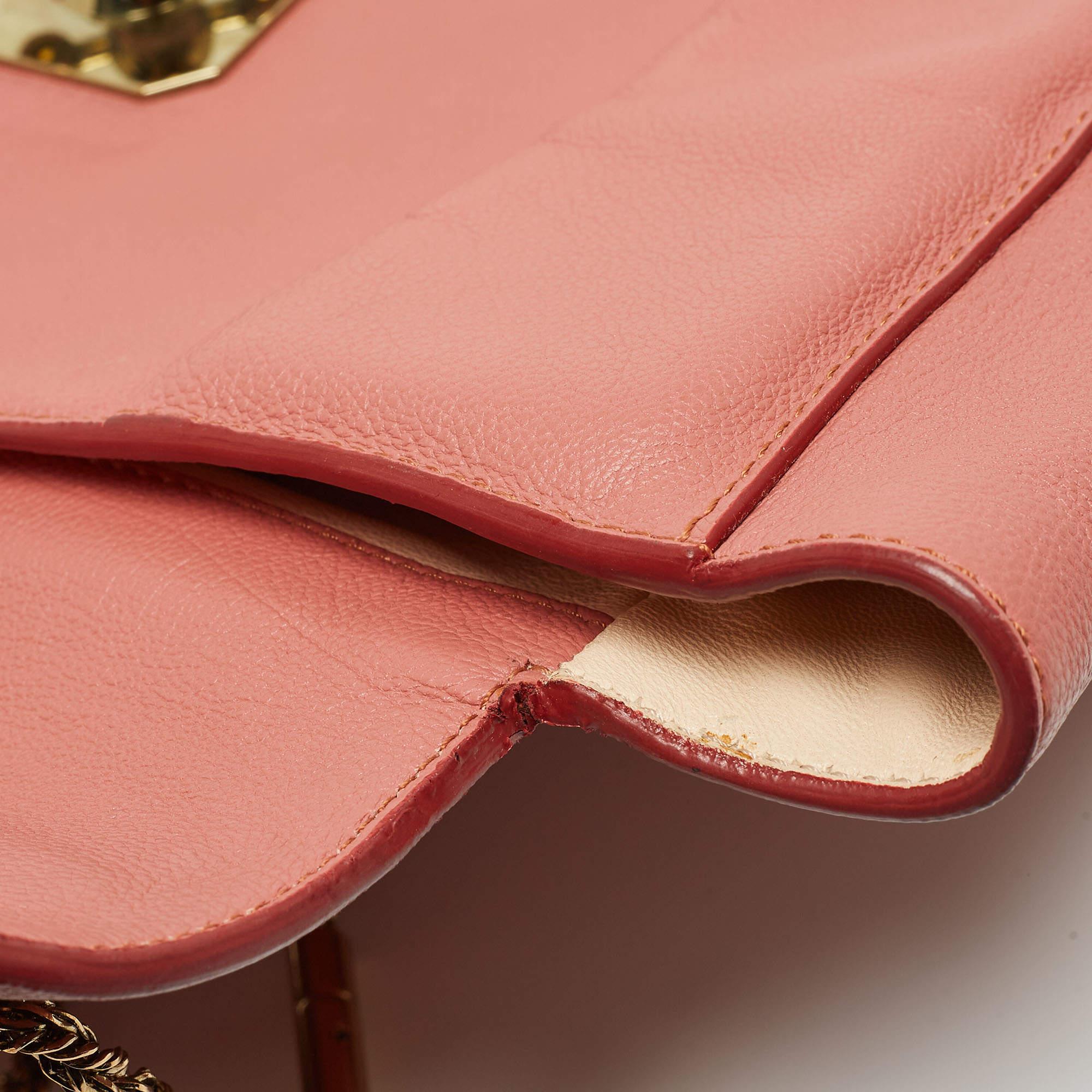 Pink Chloe Old Rose Leather Large Elsie Shoulder Bag For Sale