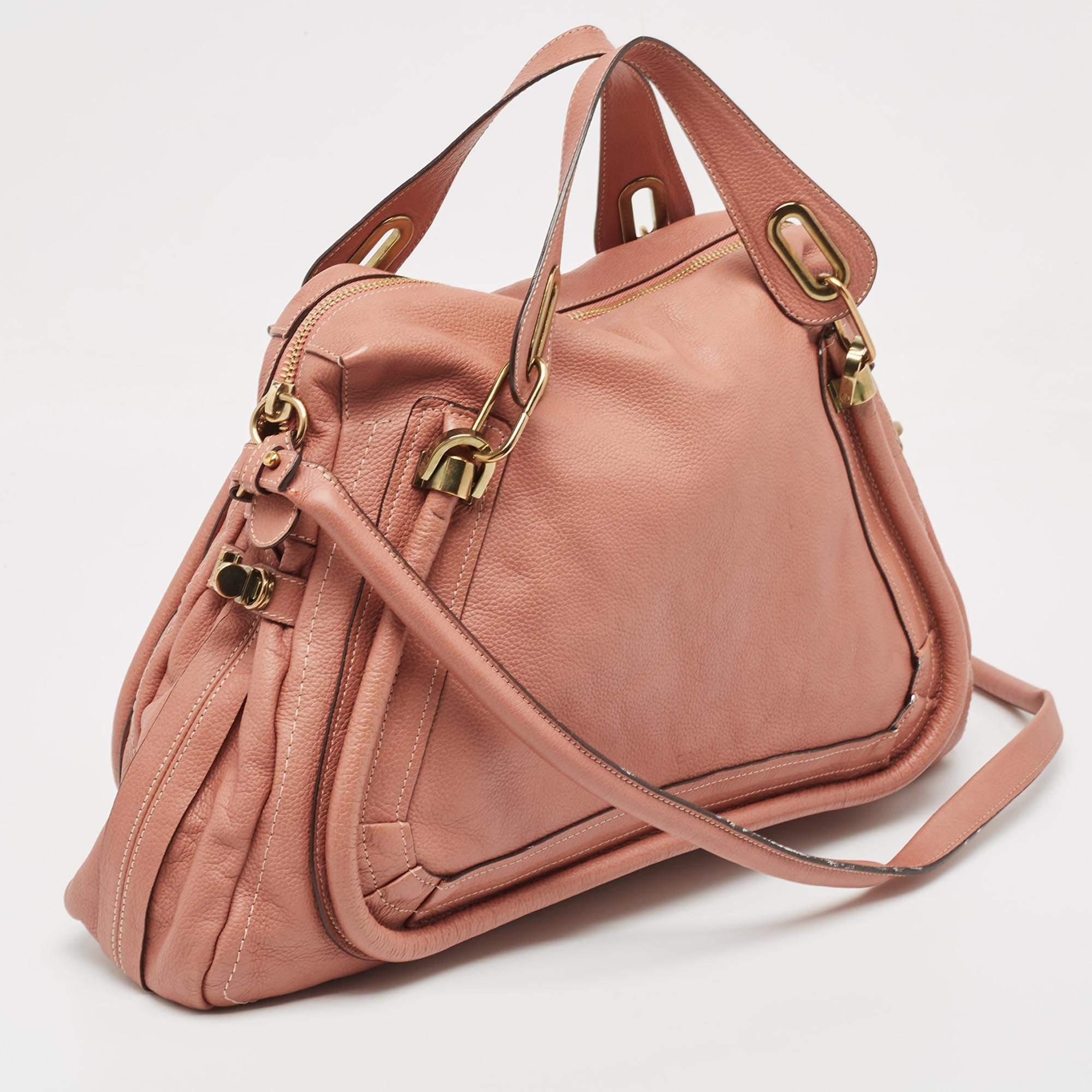 Chloe Old Rose Leather Large Paraty Shoulder Bag For Sale 1