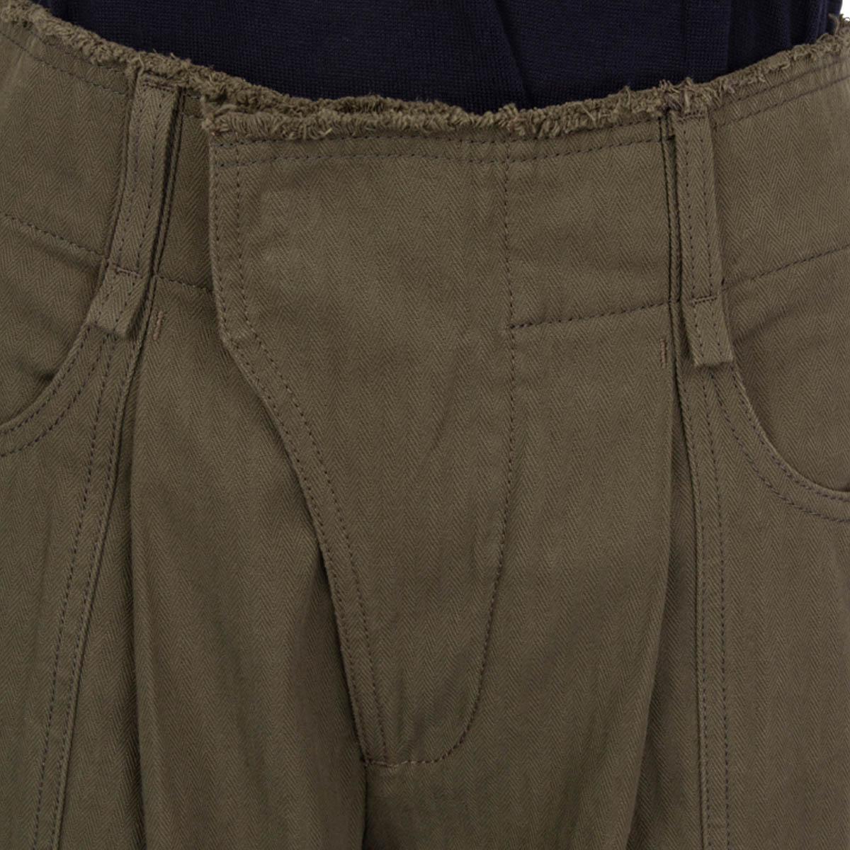 Women's CHLOE olive green cotton FRAYED WIDE Pants 38 S
