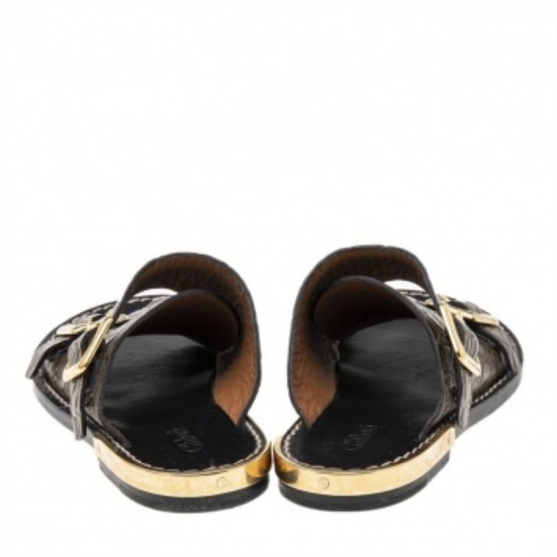 Chloe Olive Green Croc Embossed Leather Flat Sandals Size 36 In Good Condition In Dubai, Al Qouz 2