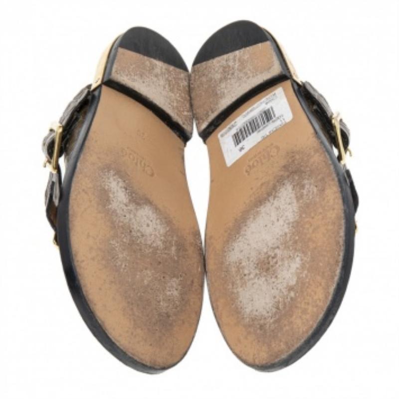 Chloe Olive Green Croc Embossed Leather Flat Sandals Size 36 2