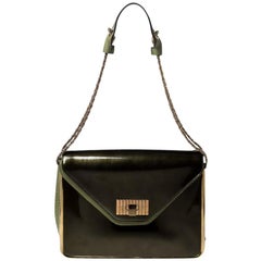 Chloe Olive Green Leather and Patent Leather Medium Sally Flap Shoulder Bag