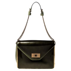 Chloe Olive Green Leather and Patent Leather Medium Sally Flap Shoulder Bag