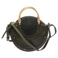 Chloe Olive Green Leather and Suede Pixie Round Crossbody Bag
