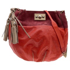 Chloé - Hobo en cuir et daim orange/marron avec chaîne en daim