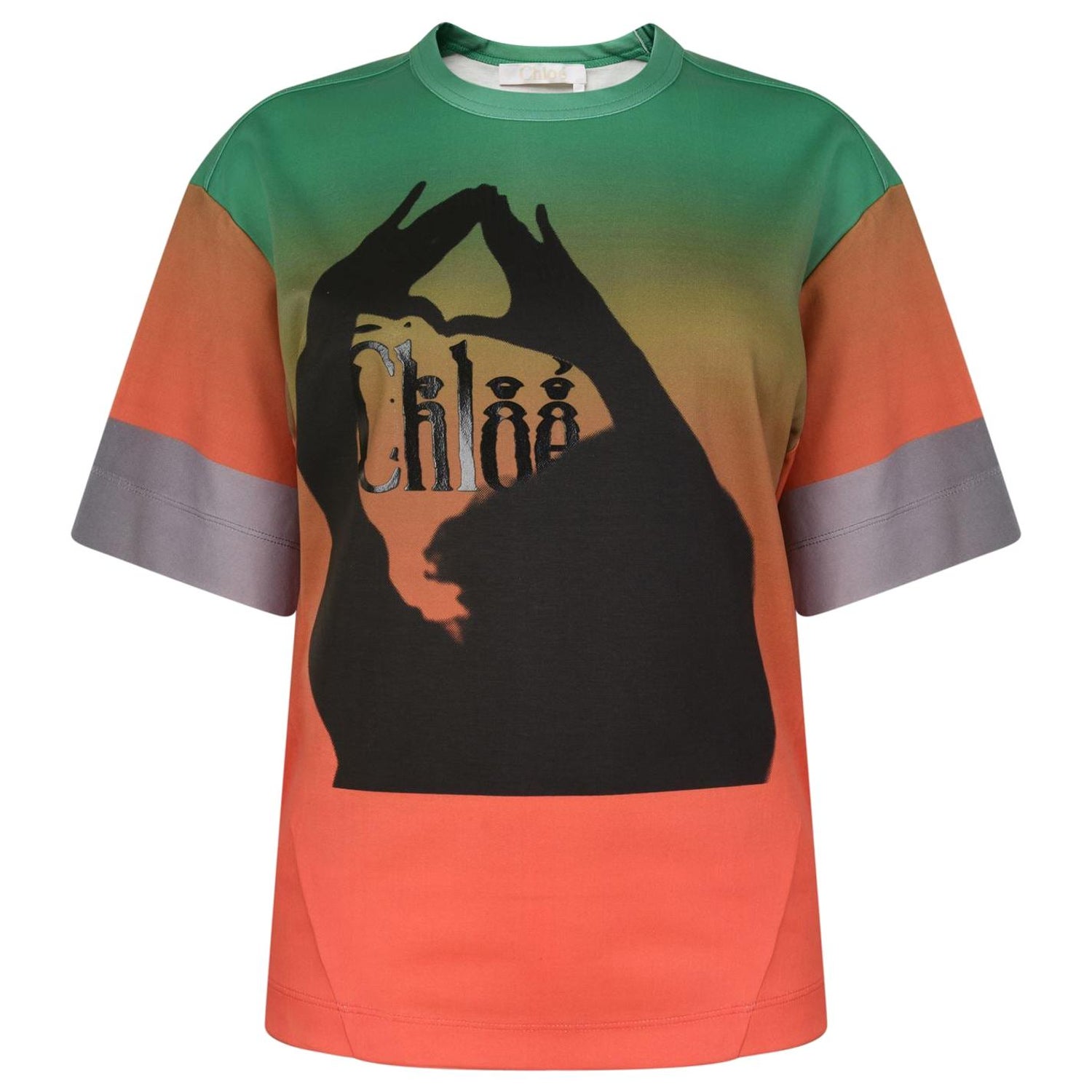 CHLOE orange green cotton jersey FEMININITY PRINT T-Shirt Shirt M For Sale  at 1stDibs