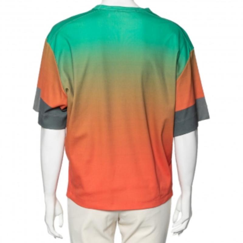 Women's Chloe Orange & Green Ombre Cotton Logo Printed T-Shirt M For Sale